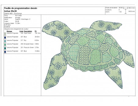 Motif de broderie machine tortue de mer