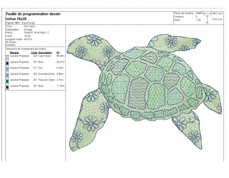 Motif de broderie machine tortue de mer