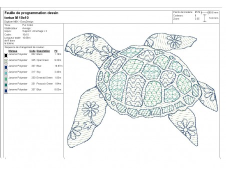 Motif de broderie machine tortue de mer en mylar