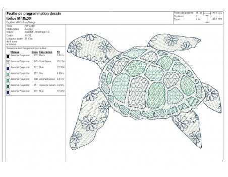 Motif de broderie machine tortue de mer en mylar