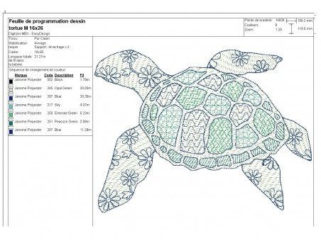 Motif de broderie machine tortue de mer en mylar