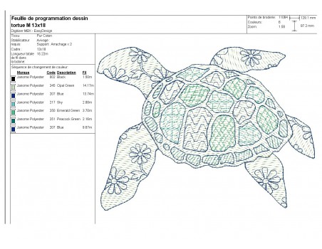 Motif de broderie machine tortue de mer en mylar