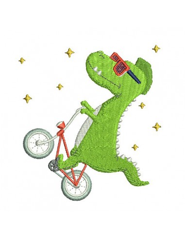 Motif de broderie machine dinosaure à vélo