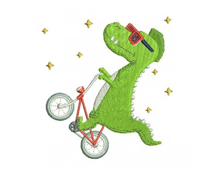 Motif de broderie machine dinosaure à vélo