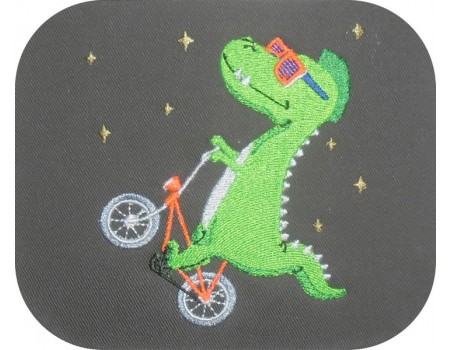 Motif de broderie machine dinosaure à vélo