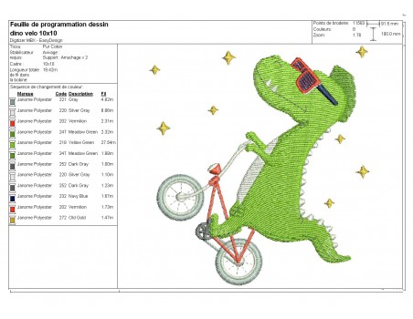 Motif de broderie machine dinosaure à vélo