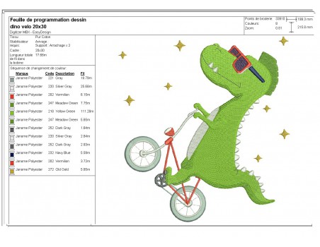 Motif de broderie machine dinosaure à vélo