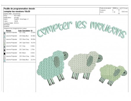 Motif de broderie machine compter les moutons