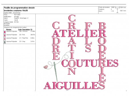 Motif de broderie machine  texte broderie couture