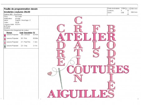 Motif de broderie machine  texte broderie couture