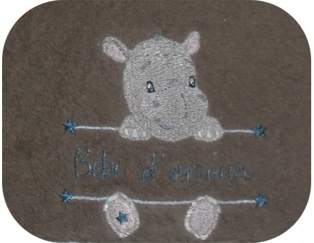 Motif de broderie machine hippopotame prénom garçon