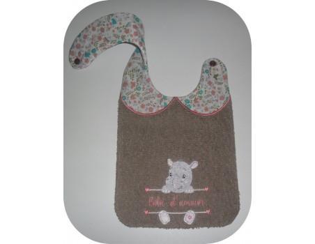 Motif de broderie machine ITH  Bavoir hippopotame prénom fille