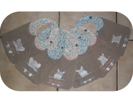 Instant downloads machine embroidery design machine  ITH  bib customizable hippopotamus boy