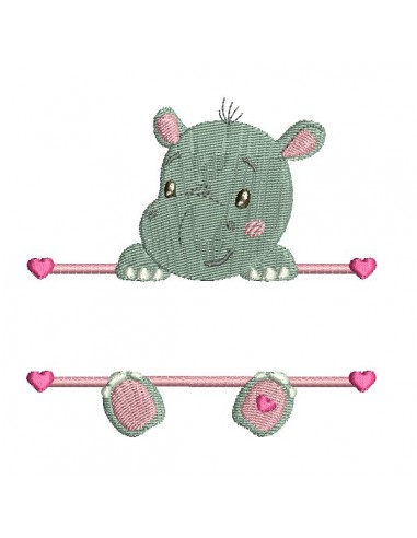 Motif de broderie machine hippopotame prénom fille