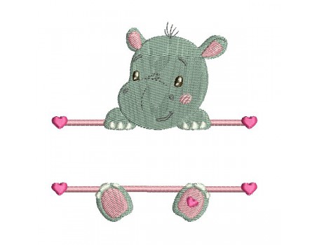 Motif de broderie machine hippopotame prénom fille