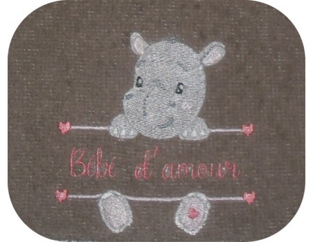 Motif de broderie machine hippopotame prénom fille