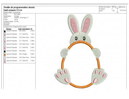 Motif de broderie machine oeuf lapin de Pâques