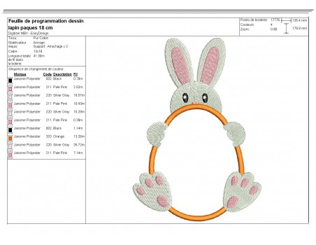 Motif de broderie machine oeuf lapin de Pâques