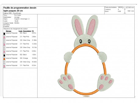 Motif de broderie machine oeuf lapin de Pâques