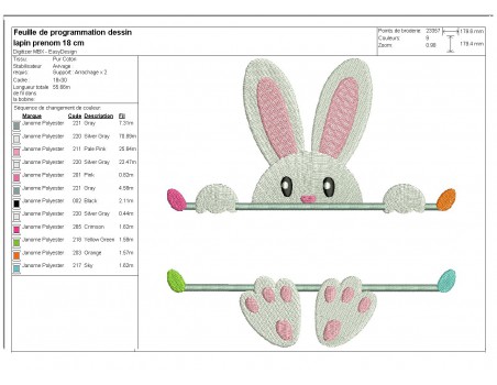 Motif de broderie machine  lapin prénom de Pâques