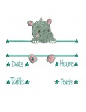 instant download machine embroidery design customizable birth journal hippopotamus boy