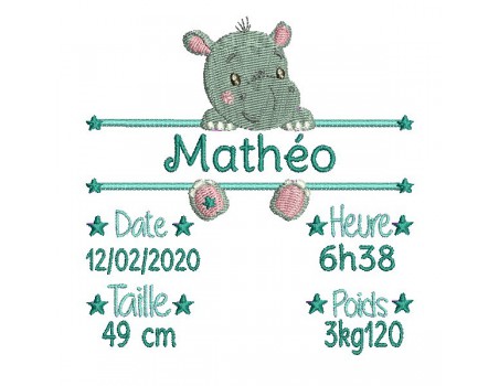 instant download machine embroidery design customizable hippopotamus boy