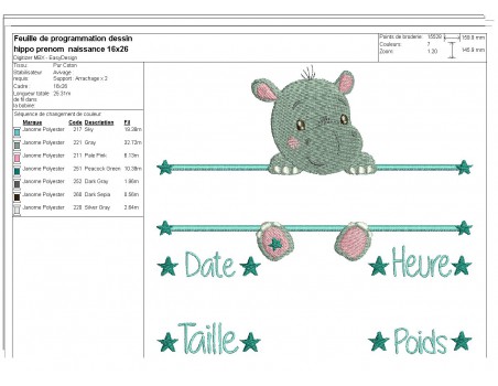 instant download machine embroidery design customizable hippopotamus boy