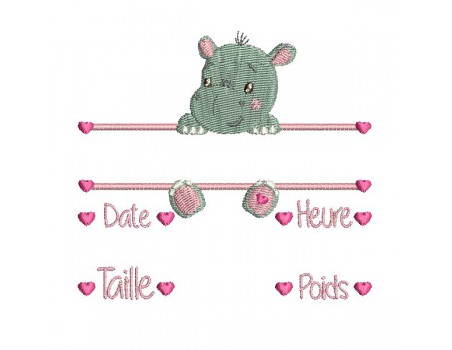 instant download machine embroidery design customizable hippopotamus girl