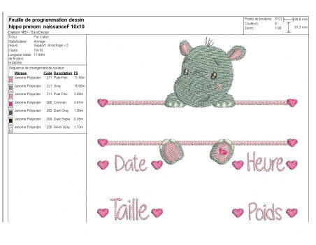 instant download machine embroidery design customizable hippopotamus girl