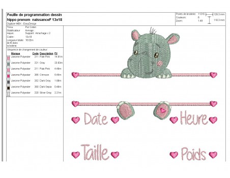 instant download machine embroidery design customizable hippopotamus girl