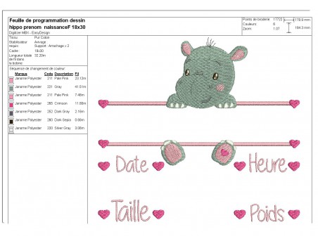 instant download machine embroidery design customizable hippopotamus girl