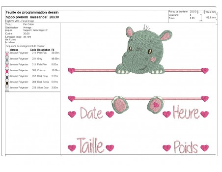 instant download machine embroidery design customizable hippopotamus girl