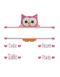 Motif de broderie machine chouette journal de naissance fille