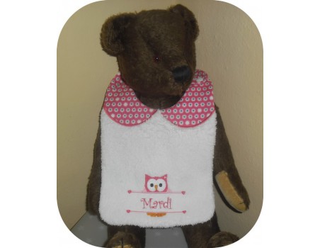 Instant downloads machine embroidery design machine  ITH  bib customizable owl girl