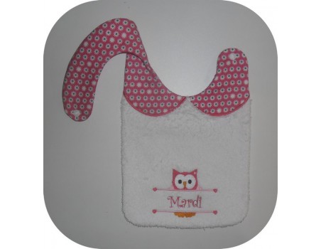 Instant downloads machine embroidery design machine  ITH  bib customizable owl girl