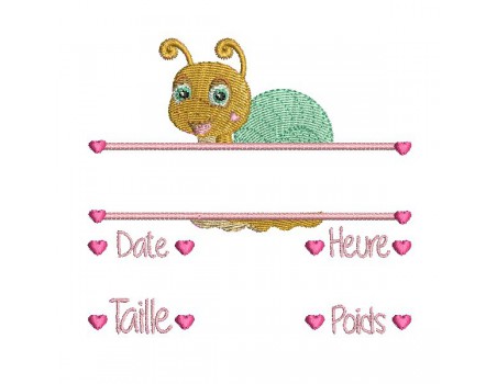 instant download machine embroidery design customizable birth journal snaill girl
