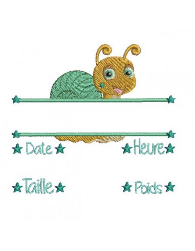 instant download machine embroidery design customizable birth journal snaill boy