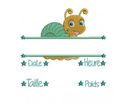 instant download machine embroidery design customizable birth journal snaill boy