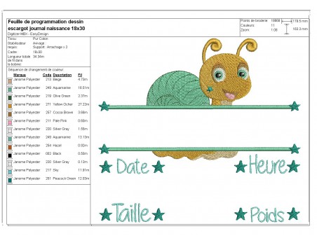 instant download machine embroidery design customizable birth journal snaill boy