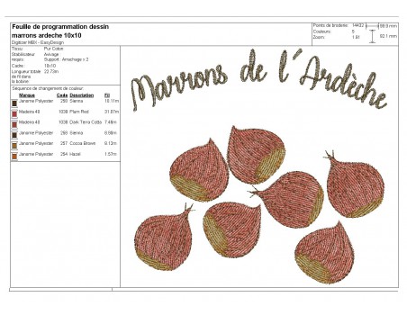 Instant download machine embroidery design Ardèche Chestnut cream