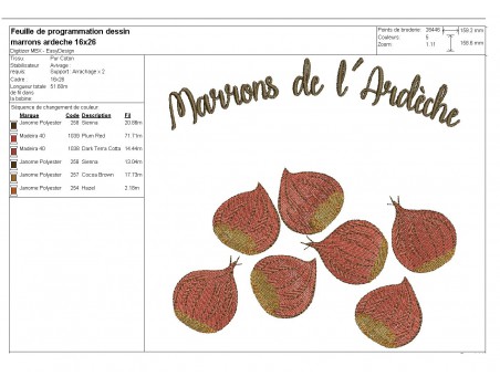 Instant download machine embroidery design Ardèche Chestnut cream