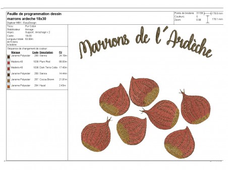 Instant download machine embroidery design Ardèche Chestnut cream