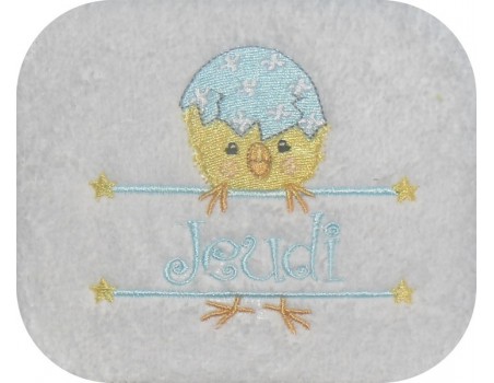 Motif de broderie machine  poussin prénom de Pâques