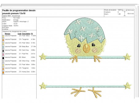 Motif de broderie machine  poussin prénom de Pâques