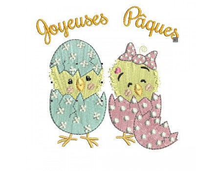 Motif de broderie machine  les poussins de Pâques