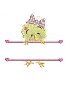 Motif de broderie machine  poussin fille prénom de Pâques
