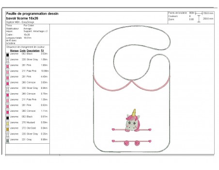 Motif de broderie machine ITH  Bavoir Licorne  prénom