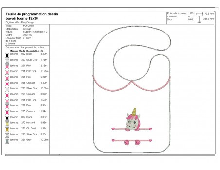 Motif de broderie machine ITH  Bavoir Licorne  prénom