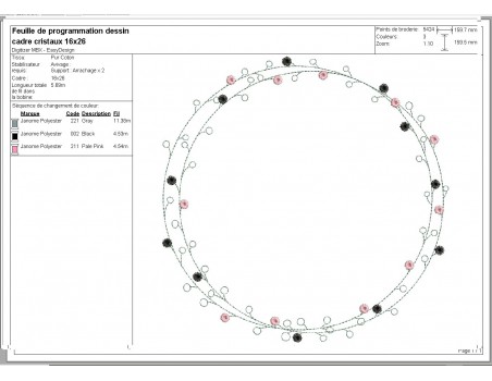 Motif de broderie machine cadre cristaux