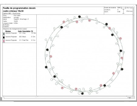 Motif de broderie machine cadre cristaux